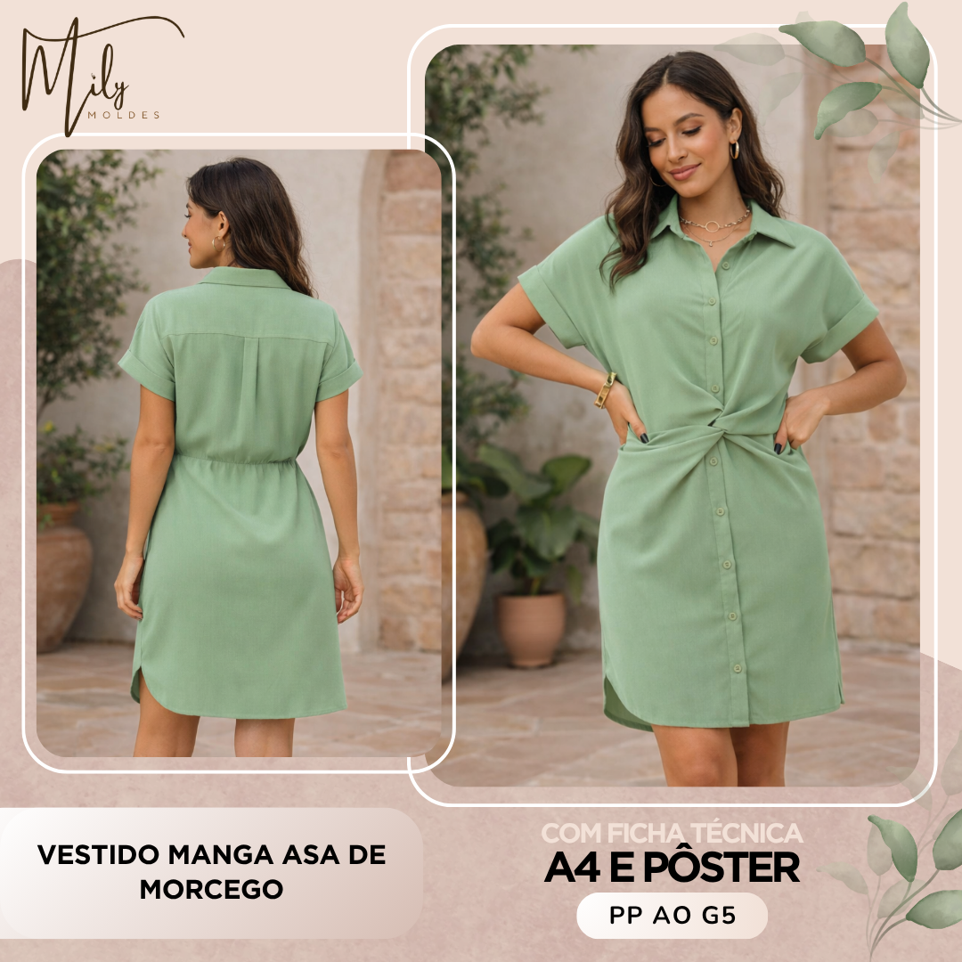 Vestido Manga Asa de Morcego