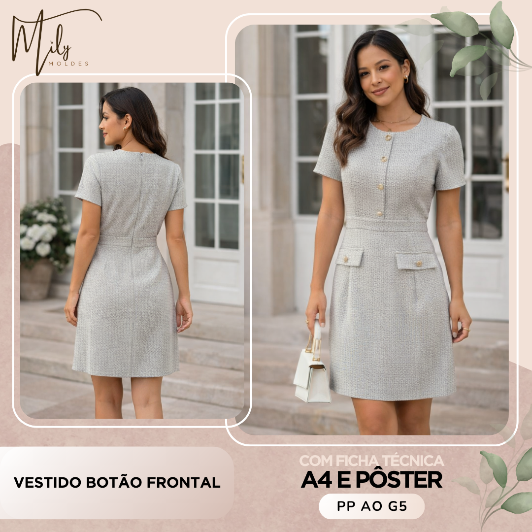 Vestido Botão Frontal