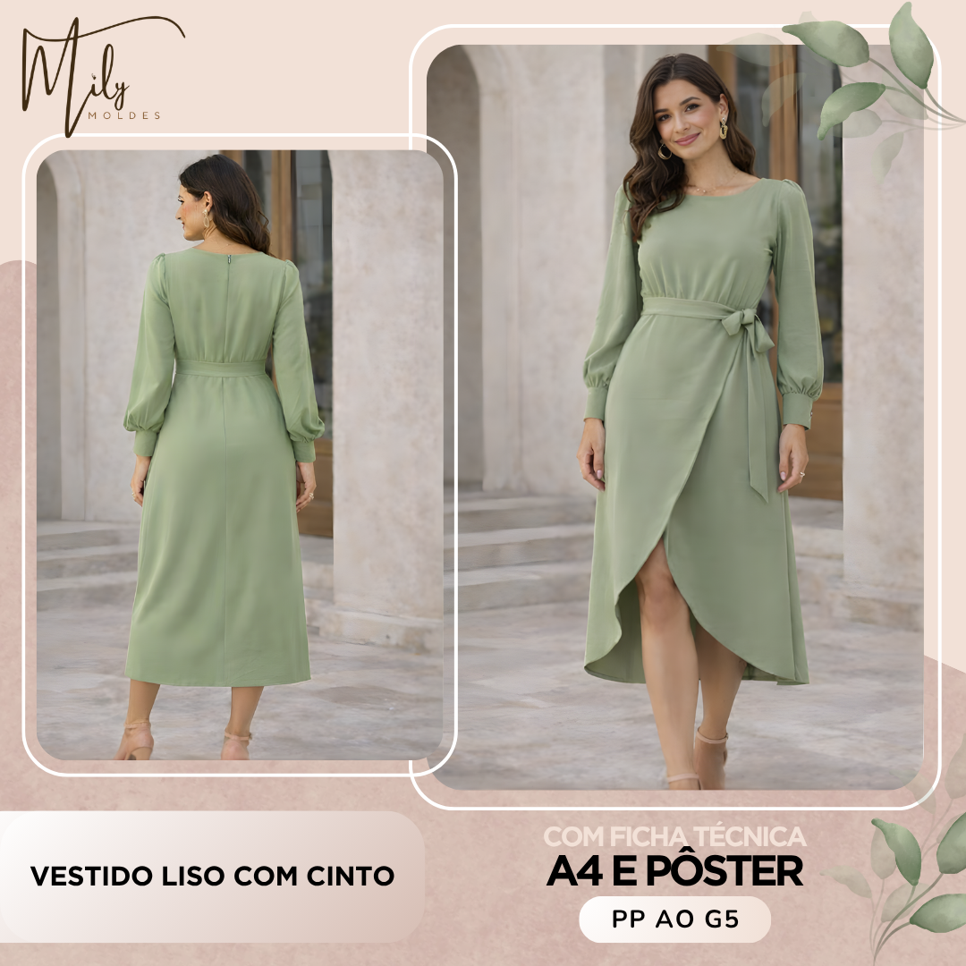 Vestido Liso com Cinto