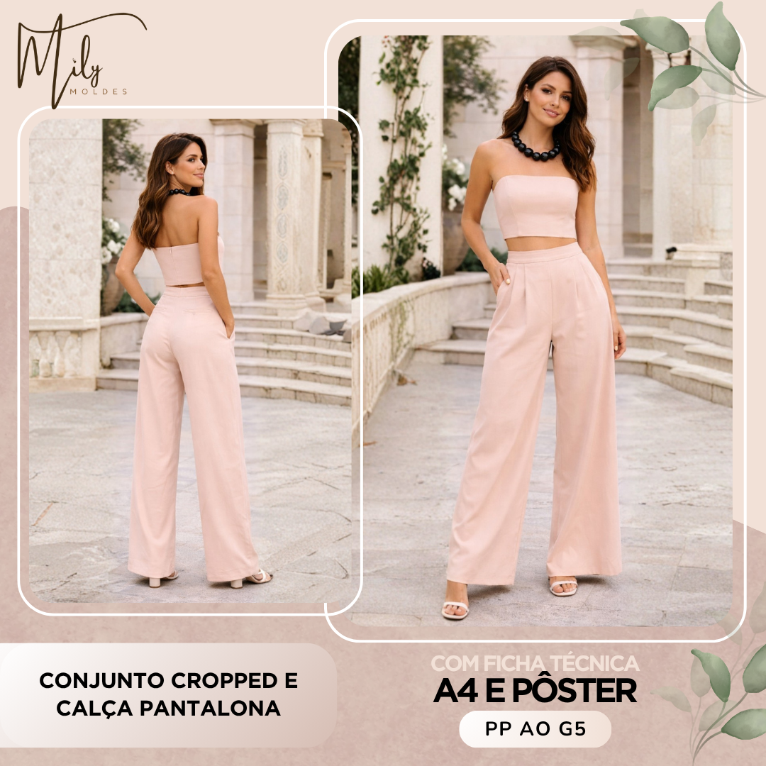 Conjunto Cropped e Calça Pantalona