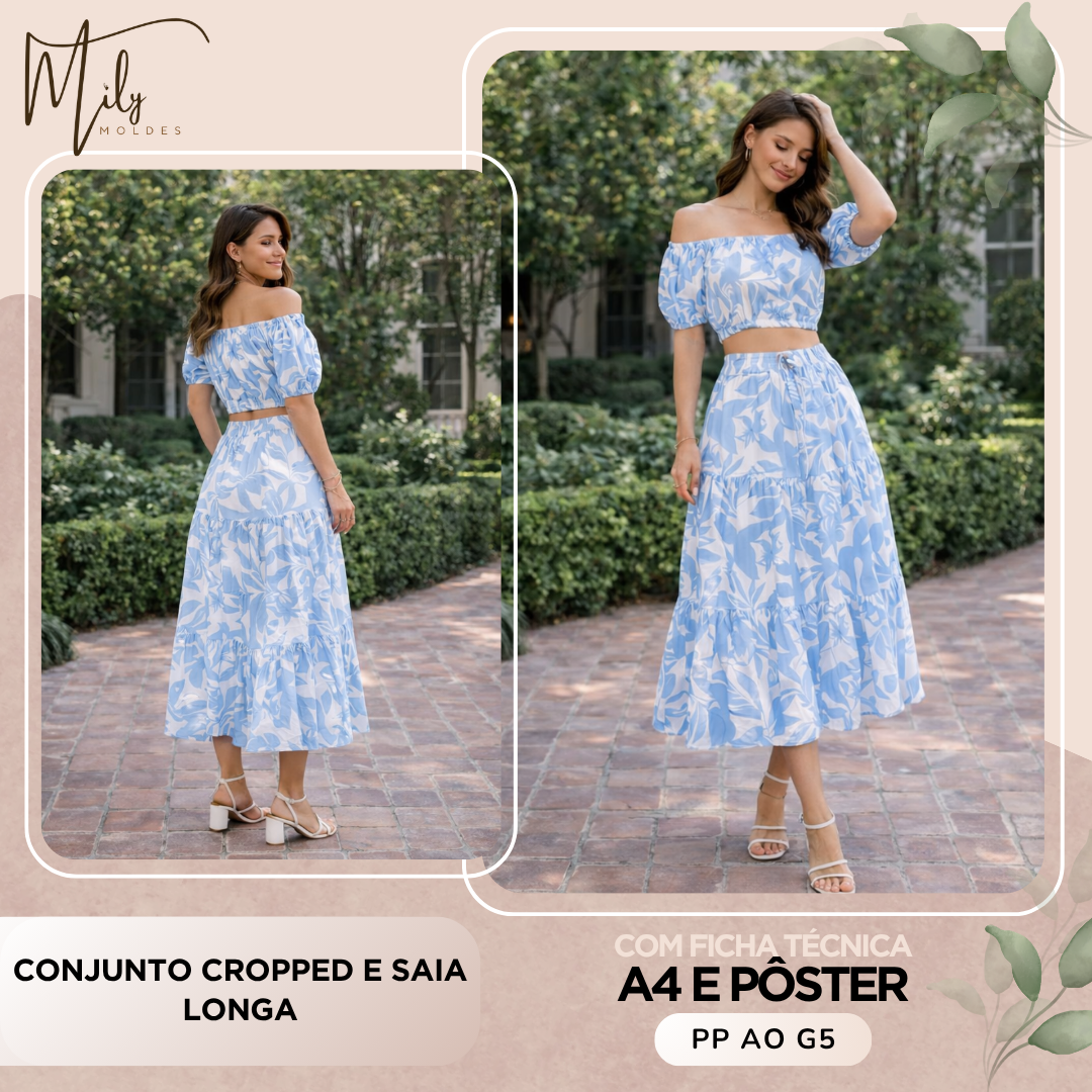 Conjunto Cropped e Saia Longa