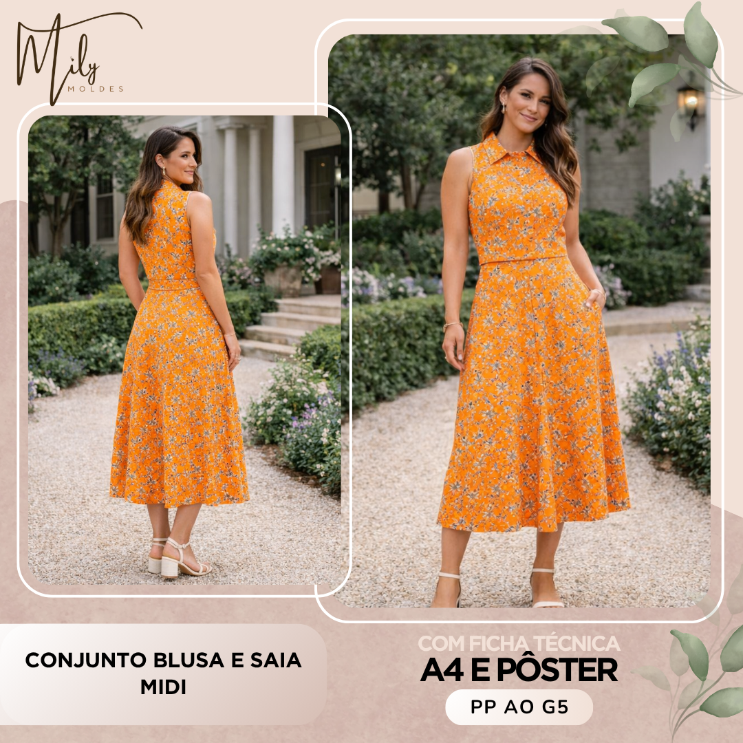 Conjunto Blusa e Saia Midi