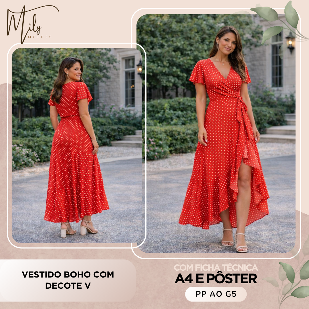 Vestido Boho com Decote V
