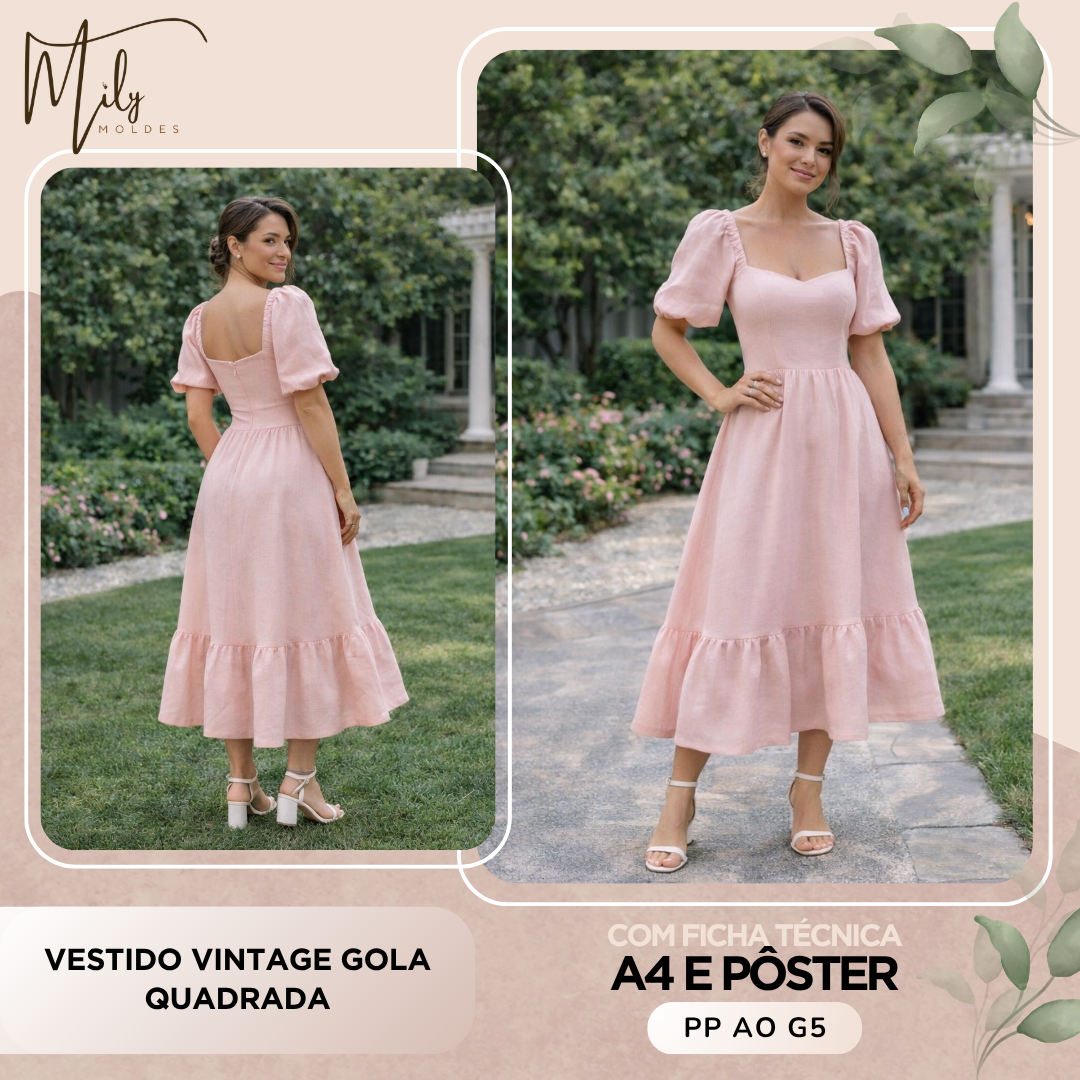 Vestido Vintage Gola Quadrada