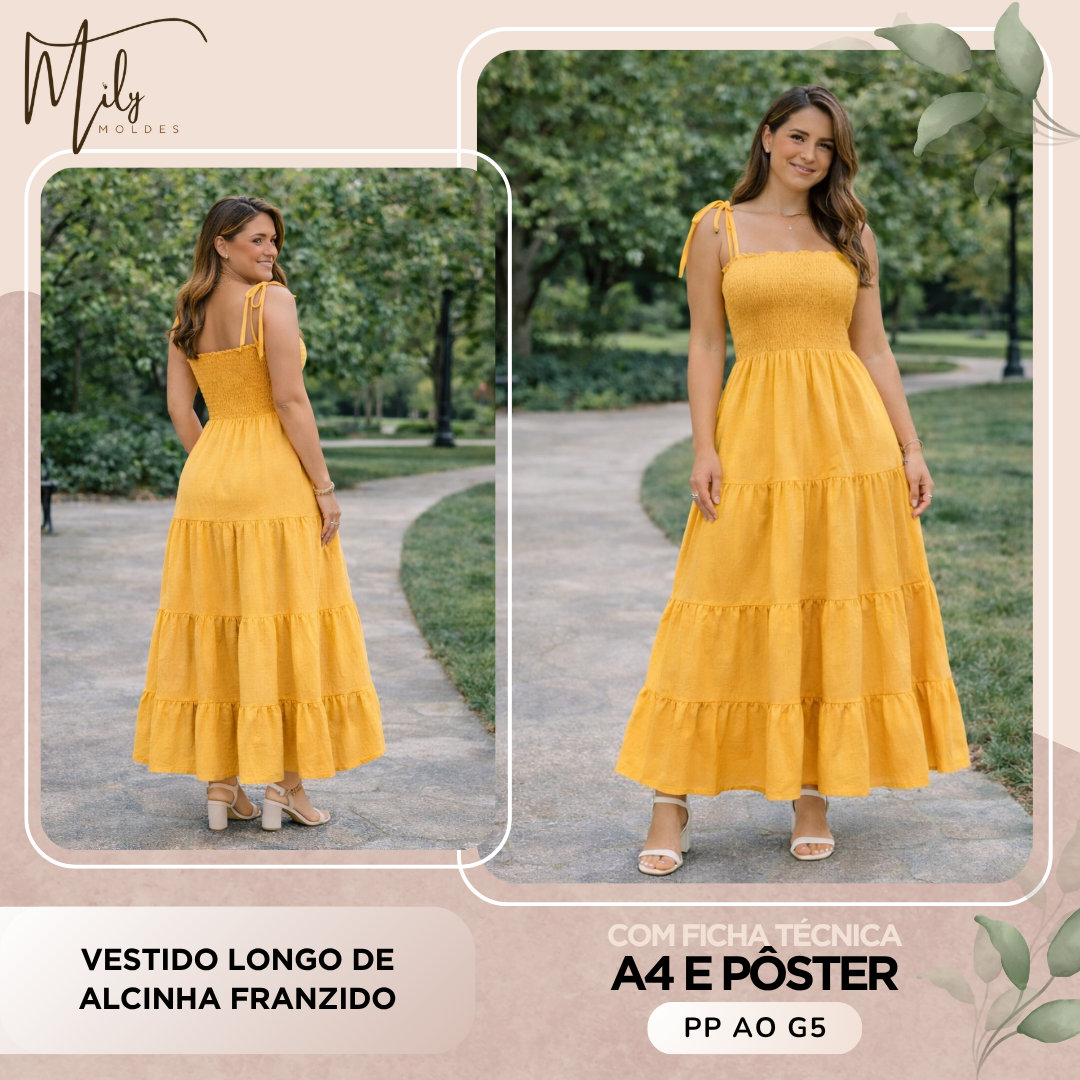 Vestido Longo de Alcinha Franzido
