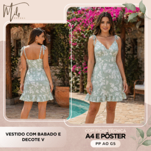 Vestido com Babado e Decote V