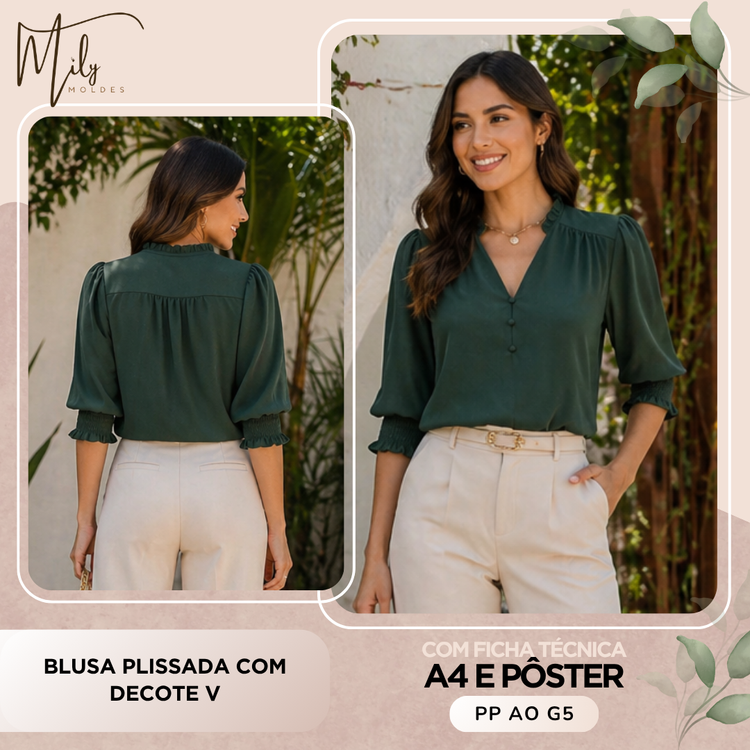 Blusa Plissada com Decote V
