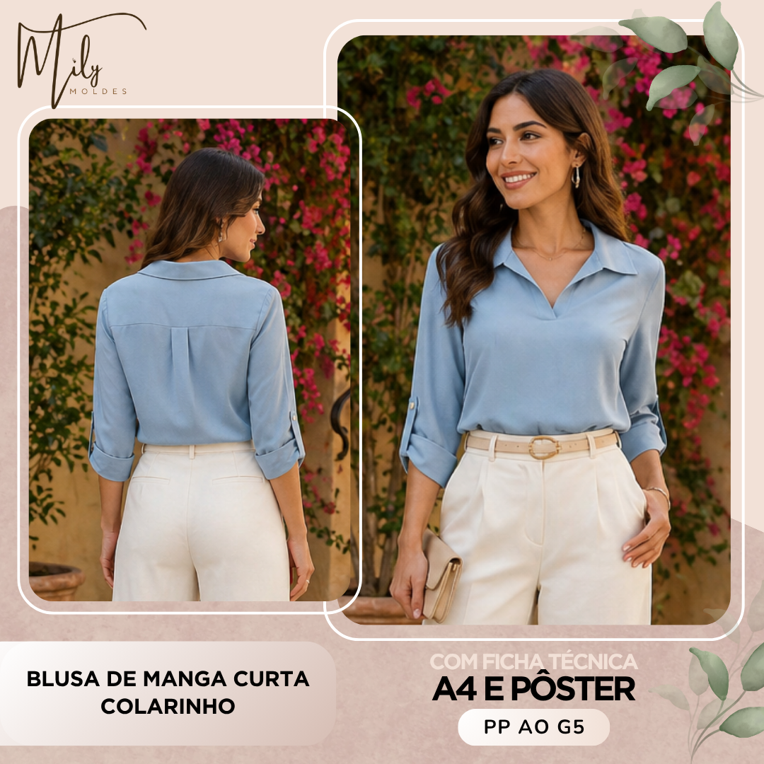 Blusa de Manga Curta Colarinho