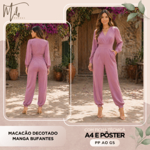 Macacão Decotado Manga Bufantes