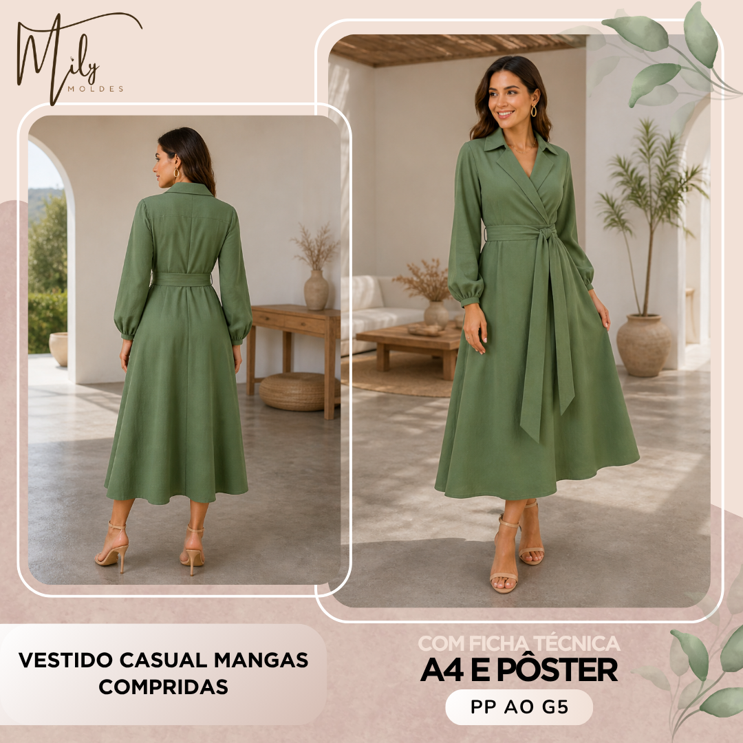 Vestido Casual Mangas Compridas