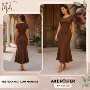 Vestido Midi com Mangas